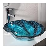 Aufsatzwaschbecken Aufsatzwaschbecken Badezimmer Glaswaschbecken Waschbecken Blau Mit Schwarz Garderobentheke Geriffelte Wellenblumenschale Aufsatzwaschbecken Badezimmerwaschbecken Keramik Kleines Wa