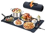 Warmhalteplatte Elektrisch, Speisenwärmer Mit 5 Einstellbarer Temperatur & 4 Stunden Timer,Faltbare Silikon Wärmeplatte essen Elektrisch buffetwärmer heizplatte für Warm Halten oder Auftauen-Dunkelbla