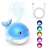 PHNIXGAM Baby Badewannenspielzeug, Wiederaufladbare Licht Up Wal Bad Spielzeug Sprinkler Badewanne Pool Wasser Brunnen Spielzeug für Kleinkinder Kinder, Blau