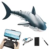 Mineup Ferngesteuerter Hai-Spielzeug, 2.4GHz Fernsteuerboot Mit Kamera, Ferngesteuertes Boot, RC Haiboot Mit LED & App Drahtlose Steuerung, Wasserspielzeug Fernsteuerboot Für Freibäder Seen