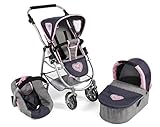 Puppenwagen Emotion All In, 3in1 Puppenwagen-Set bestehend aus Babywanne, Sportsitz und Autositz, Melange Grau-Navy