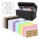 Karteikasten Schwarz,15 X 9,5 X 8,5 Cm Karteikarten,230 Karteikarten Bunt Liniert 15 Register 6 Ringen 6 Aufkleber Karteikarten Box Für Unterwegs Lernen Notizen Schulsachen Büro Zuhause
