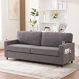 A ALFRESCOOL Sofa 3 Sitzer, Sofa mit Schlaffunktion, Cloud-Sofa, Chenille-Couch mit Komfortschaum, LED-Ambiente, Getränkehaltern, Seitentaschen, Holz/Metall-Rahmen, 203×77.5×86cm (Hellgrau)