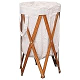 Gecheer Faltbarer Wäschekorb Cremeweiß Holz und Stoff, Wäschesortierer Organisierter Wäschekorb für Schmutzwäsche284227