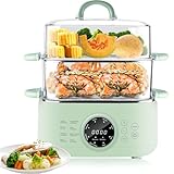 Skyehomo Dampfgarer Elektrisch mit 2 Edelstahl-Dämpfschalen, 9.3 L 1000W Dampfgarer mit 24H Timer, 8 Kochmodi Multifunktionaler Food Steamer, Trockengehschutz, BPA frei (PC)