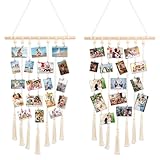 Nicrulp 2er Set Bilderrahmen Collage, Fotowand Mehrere Bilder, Fotorahmen Fotovorhang, Fotohalter Bilderwand, Fotocollage Fotoleine Wandbehang, Foto Hängendes Makramee Mit 30 Holzklammern, 7 Hanfseil
