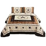 Western Peak 3-teilige Western-Tagesdecke mit Texas-Stern, Barb-Draht-Stil, mit Kissenbezügen (Beige, King-Size)