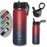 Wasserflasche aus Edelstahl, einziehbar, 530 ml, kalte und heiße Thermosflasche, Sportflasche, Sportwasserflasche, Thermosflasche für Kinder, BPA-frei, beweglicher Griff (Rot/Blau)