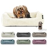Rohrschneider Hundebett waschbar | für kleine und mittelgroße Hunde | mit Hundekissen Cord | 2 Größen (ca. 55x42 cm/ca. 70x50 cm) inkl. Gassibeutel (Vanille 55 cm, Cordstoff breit)