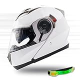 NATHUT Motorradhelm Klapphelm mit Sonnenblende - Integralhelm Helm Motorrad - ECE (M 56-58cm, Weiß)