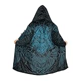 Vikings Runen Warmer Kaschmirmantel, 3D Druck - Nordische Mythologie Rabe Winter Kapuzenumhang, Mittelalter Oberbekleidung, Unisex Norwegen Geschenke(Odin Raven,3XL)