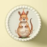 CGD Personalisierbarer Essbare Tortenaufleger aus Fondant oder Esspapier – Dekorative Kuchendeko für Geburtstag, Party & besondere Anlässe - Personalisiert Quokka L1 (Esspapier)