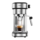 Cecotec Espressomaschine Cafelizzia 790 Steel für Espressos und Cappuccinos. 1350 W, Portafilterarm mit Doppelauslauf und zwei Filtern, 20 Bar Druck, abnehmbarer 1,2-Liter-Tank, Edelstahl