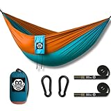 Monkey Swing Hängematte inkl. Aufhängeset I 275 x 140 cm I für Outdoor, Travel, Trekking & Camping, Reise, Garten, Strand (Blau/Orange)