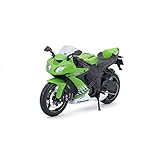 Bauer Spielwaren 2049757 Maisto Kawasaki Ninja ZX-10R: Originalgetreues Motorradmodel, Maßstab 1:12, mit Federung und ausklappbarem Seitenständer, grün (531187), Mittel