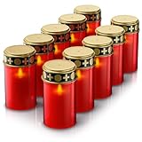 CSL-Computer 10x LED Grablicht - wassergeschützt - Grabkerze Batteriebetrieb - Friedhofskerze – realistischer Flackereffekt - langlebig und robust