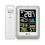 U UNNI Funk Wetterstation mit Außensensor Batterien oder USB betrieben, Wettervorhersage Funkwetterstation 100M/330FT, °C/°F & 3 Helligkeitsstufen Einstellung