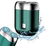 Elektrischer Rasierer, 2026 Mini Rasierer Herren Elektrisch,IPX7 Wasserdicht Elektrischer Rasierer Herren,Elektrorasierer Herren 2 in 1 Wasserdicht Kabellos Rotationsrasierer (Grün)
