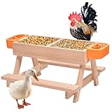 Hühner-Futterspender für den Außenbereich, Wasserspender für Hühner, Bewässerungs-Set mit Holztisch, Geflügelfütterungsausrüstung, Haustierbedarf für Bauernhof, Küken, Ente, Wachtel, Vogel