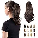 Sofeiyan 33cm Pferdeschwanzverlängerung Langer Lockiger Pferdeschwanz Clip in Klaue Haarverlängerung Natürlich Aussehendes Synthetisches Haarteil für Frauen, Dunkelbraun