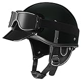Motorrad-Halbgesichtshelm, Offenes Gesicht, Sonnenblende, Unisex-Erwachsenengröße, Scooter-Helm Im Japanischen Stil Für Radfahren, ATV, UTV, Tourenanzüge, Männer, Frauen,Bright black c,S