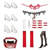 Phestival Vampir Zähne für Erwachsene - [18 in 1 Pack] Vampirzähne Erwachsene aus Harz in verschiedenen Größen mit hochwertigem Zubehör - Karneval Kostüm Damen für Karneval und Cosplay