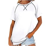 TURWXGSO Damen-Top, Sommerblusen für Damen, elegant, lässig, Damen-Shorts, Ärmel, Rundhalsausschnitt, Blusen, Basic, locker, lässig, bequem, Tops, T-Shirts, einfarbige T-Shirts, trendige Ausgeh-Tops,