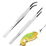 BOULESENM 2 PCS Lange Pinzette Edelstahl,Reptile Tongs Futterzange mit Gummispitze Gerade,Stainless Steel Reptile Feeding Tongs with Rubber Tip,Fütterungspinzette für Reptilien,Aquarium-Pinzette