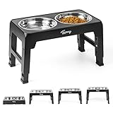 Toozey Hundenapf, Futternapf für Hunde, Höhenverstellbar, mit 2 Edelstahl-Schüsseln von 1200 ml, Hundenapf Erhöht für Mittelgroße und Große Hunde, 4 Höhenverstellbare Fütterung, Schwarz