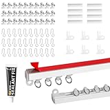 Necdeol 3 Meter Selbstklebende Vorhangschiene, 9 * 33cm Vorhangschiene Deckenmontage, Gardinenschiene Ohne Bohren, Deckenvorhangschiene für Fenster, Schlafzimmer, Duschen, Schränke und Wohnmobile