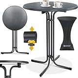 KESSER® Gastro Stehtisch klappbar Bistrotisch | Pulverbeschichtete Edelstahlplatte | höhenverstellbare Füße | Partytisch Tisch Ø 80cm | In- & Outdoor | Empfangstisch | Klapptisch inkl. Husse Schwarz