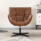 chairus Loungesessel Armlehnstuhl Sessel für Wohnzimmer Drehbarer Ohrensessel aus PU Leder Polsterstuhl Akzentsessel mit Metallbeinen Schlafzimmer (Braun)