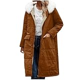Lovraj Wendejacke Damen Winter Steppmantel mit Kapuze Warm Gefüttert Wendejacke Thermal Reversibel Wintermantel Lang Einfarbig Steppjacke Modisch Gesteppter Mantel