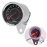 POFET Universeller elektronischer Drehzahlmesser für Motorräder,DC 12V Universal Motorrad LED Hintergrundbeleuchtung Tachometer - Silber