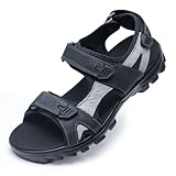 Harssidanzar Herren Sport Sandalen Wandern Outdoor Herren Ledersandalen für den Sommer mit verstellbaren Riemen SM260EU,Schwarz/Grau,Größe 42