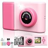 uleway Sofortbildkamera Kinder, 2,4 Zoll Bildschirm Kinderkamera mit 32GB Karte & Druckpapier, 1080P HD Kamera Kinder Sofortdruck mit 3 Rollen Druckpapier, Geschenk für 3-12 Jungen und Mädchen (Rosa)