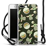 Carry Case kompatibel mit Apple iPhone 7 Plus Hülle mit Band Handykette zum Umhängen schwarz Star Wars Muster Baby Yoda Offizielles Lizenzprodukt