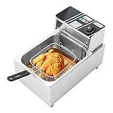 Fritteuse,6L Kapazität, 2500W Edelstahl Fritteusen mit Einstellbares Thermostat,Elektrische Fritteuse, Ölabtropfkorb und Deckel für Herstellung Pommes frites, frittierten Knödeln, Fisch, Donut