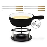 ToCis Big BBQ Fondueset inklusive 6 Fondue Gabeln | Käsefondue mit Stövchen 1,5L | Emailliertes Fondue für Fleisch geeignet | Gusseisen Fondue auch mit Brühe einsetzbar | Schokofondue Farbe: schwarz
