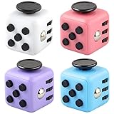 Yeefunjoy 4 Stück Anti-Stress Würfel Spielzeug, Anti-Estrees Würfel mit 6 Seiten Funktion,für Kinder und Erwachsene Stressaubbau bei Nervösität（Weiß, Rosa, Lila, Blau）