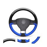 MEWANT Lenkradbezug für Volkswagen VW Golf 5 MK5 Passat B6 Jetta 5 MK5 Tiguan 2007–2011, von Hand genäht, echtes Leder und blaues Wildleder