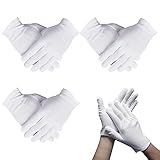 3 Paar Baumwollhandschuhe Weiß, Care Schutzhandschuhe, Wiederverwendbare Baumwollhandschuhe, Atmungsaktiv Arbeitshandschuhe für Schmuck Untersuchen, Trockene Hände, Tägliche Arbeit