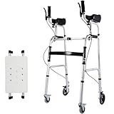 ENWYTE Höhenverstellbarer Gehwagen für Senioren mit Achselstütze Stabiler Aluminium-Gehbock Klappbarer Rollator für ältere und behinderte Menschen Mobilitätshilfe für drinnen und draußen(Plastic seat)