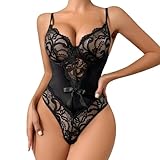 Bodysuit Women Spitze Mesh Durchsichtig Teddy Durchsichtig Babydoll Für Frauen Spitzenbody Nachtwäsche Durchsichtig Bodysuit Outfit Sexy Body Reizwäsche Transparent Catsuit Negligees Schwarz L