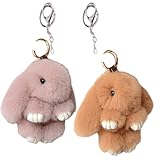 OPVXZAD 2 Stück Schlüsselanhänger Hase mit Weichem Plüsch,Schöne Kaninchen Anhänger,Süße Plüsch Hase Schlüsselanhänger Pompom Dekoration für Ostern Kinder Mädchen (Kaffee und Bohnen)