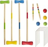 WOODENFUN Holz Krocket Set Spiel Crocket für 4 Spieler Kinder Erwachsene Außenbereich Krocketspiel Spielspaß für Jungen Mädchen ab 3 Jahren