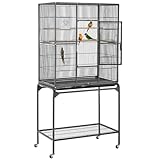 Yaheetech Vogelvoliere Vogelkäfig mit Tür Vogelhaus Vogelbauer mit 4 Rollen 47 x 81 x 160 cm