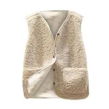 Weste Beige Damen Ärmelloser Teddyfell Wolle Plüsch Oversize Gefüttert Warm Weiße Dame Pulli Gilet Plüschjacke Damen 4XL