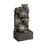 Teamson Home 4 stufiger Steinbrunnen grau mit LED für Garten