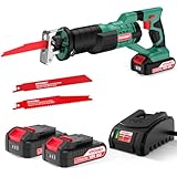 HYCHIKA Säbelsäge, 18V Akku Universalsäge, Reciprosäge mit 2x2.0Ah Batterien, mit variabler Drehzahl von 0-2800 SPM, 2 Sägeblätter, Schnellladegerät, LED Licht,Ideal zum Schneiden von Holz und Metall